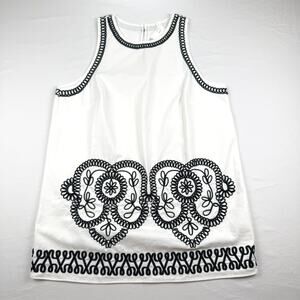 H&M Embroidered Shift Dress White Black Soutache Embellishment Boho Sleeveless